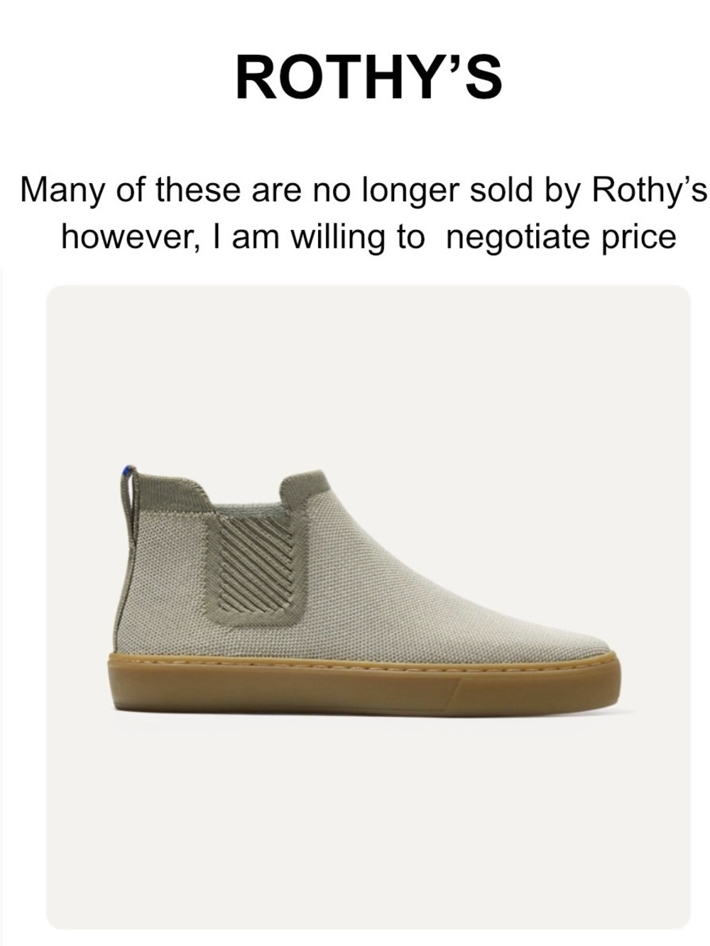 Rothy's Olive Knit Slip-On Chelsea with Gum Sole